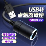 宝达莱 usb转点烟器母座车载接口转换器行车记录转换线仪电子狗转接线净化器5V升压12V电源线 5v转12v--10W以下 0.3米