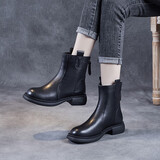 PIPH头层牛皮短靴2025秋冬新款真皮女鞋平底马丁靴妈妈皮鞋加绒女靴子 黑色【加绒款】ZZM21183-1 39