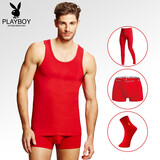 花花公子（PLAYBOY）红背心男本命年纯棉打底大红色过年结婚属龙年红内裤红袜子男套装 2件套：背心+内裤 XXL