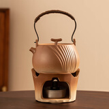 瓷牌茗茶具（cipaiming teaset）茶壶粗陶烧水壶户外酒精炉煮茶壶陶瓷围炉煮茶茶具套装 条纹古鸣壶+古焰精酒炉