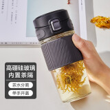 私家良品（cica） 玻璃水杯男女泡茶杯茶水分离办公室咖啡杯便携高颜值水杯子夏季 象牙黑-（直饮款+带茶隔） 460ml