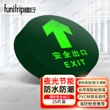 趣行安全出口圆形 夜光耐磨地贴消防安全疏散逃生标识指示牌25片装