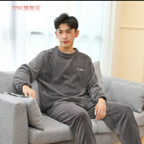 TPHC 秋冬季加厚珊瑚绒睡衣女冬保暖宽松家居服套装学生情侣加大码· 男款-猫咪灰【一套装】 加大码【130-155斤】