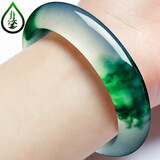 静汝玉玉手镯女款 祖母绿飘花玉镯子种阳绿石英岩处理带证书 生日礼物 图片色 深绿飘花玉手镯56-57内径带证书