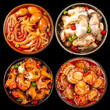 海进士麻辣海螺肉海鲜罐头熟食即食爆头八爪鱼罐装鲍螺肉香辣老婆脚零食 八爪鱼+生蚝+海螺+扇贝