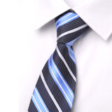 GLO-STORY拉链领带 男士商务正装潮流8cm领带礼盒装 蓝白斜纹