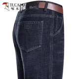 啄木鸟牛仔裤男士春秋季厚款弹力中年男裤商务宽松休闲高腰直筒裤长裤子 A07B黑色 38