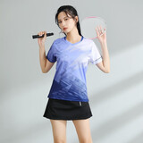 妙山松2026新款羽毛球服女套装定制夏季速干比赛训练排球服装男运动短袖 7501B女浅紫色+301黑裙裤 M