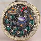 DOCLINS 俄罗斯迷你随身双面化妆镜折叠便携小镜子复古可爱小号圆镜男女 孔雀青