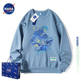 NASA LIKE官方潮牌卫衣男春秋季潮流印花圆领长袖t恤男士落肩袖上衣打底衫 蓝色 2XL（建议125-140斤）