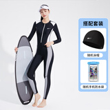 回力泳衣女防晒长袖长裤连体保守遮肚夏潜水服游泳三件套14027黑色XL
