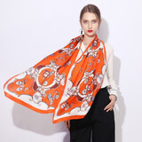 达芬奇密码春秋冬季真丝丝巾女士高档100%桑蚕丝绸长巾欧美风围巾披肩送妈妈 马车系列 桔色