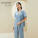 金三塔商场同款真丝睡衣女两件套100%桑蚕丝宽松情侣丝绸睡衣套高级礼物 慕尼黑蓝 M