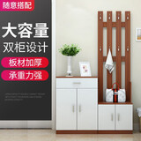 裕浩昌鞋柜带挂衣架一体组合衣帽柜挂衣柜衣帽架简易门口家用进门玄关柜 柚木色配白色4门