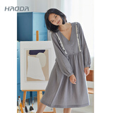 昊达（HAODA）睡裙女士春秋纯棉双层纱家居服睡衣V领居家裙可外穿 5320 5320粉色条纹 M 160/84A