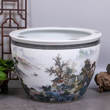 奥亚森 景德镇陶瓷鱼缸特大号水缸荷花缸养锦鲤缸家用客厅落地缸 烟雨江南 大号：直径63cm高度42cm