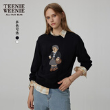 Teenie Weenie小熊秋季简约圆领套头卫衣学院风短款上衣休闲时尚女 黑色 S (160) 【尺码偏大，建议拍小一码】