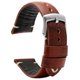 老皮匠真皮手表带配件 适用帝舵精工汉密尔顿表带小牛皮男女表链 复古风牛皮表带配件 22mm 棕色-钢色扣 20mm