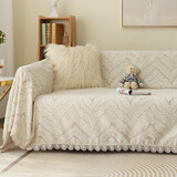 珂米雪尼尔沙发盖布全盖套罩四季通用防滑北欧网红沙发巾夏季2023新款 水波纹-米 180*380cm(大四人位)