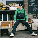 VAOPER机能工装邮差包斜挎包单肩包学生党潮牌大容量健身通勤百搭包包 黑色大号