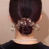 伊黛儿网纱花朵大肠发圈重工高级感丸子头盘发扎头发绳女头花饰送妈妈 麟纹花朵发圈F1294