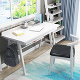 北欧实木书桌学生写字桌子现代简约家用台式笔记本电脑桌办公桌带抽屉中学生写字台 单书桌升级版[白色] 1.0*0.55米双抽屉
