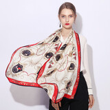 达芬奇密码春秋冬季真丝丝巾女士高档100%桑蚕丝绸长巾欧美风围巾披肩送妈妈 马车系列 红色