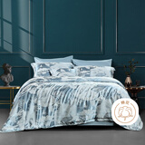 富安娜床上四件套高档欧式提花套件双人床单四件套素提 A涤天丝提花B面纯棉【床笠款】蓝 1.8米 床笠款 （被套229*230cm）