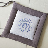 日式亚麻坐垫椅垫方形坐垫蒲团加厚榻榻米飘窗福字咖啡坐垫 卡其边蓝色福字 40X40cm(厚4厘米)