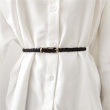 叕二叕 编织腰带韩版百搭麻花编织细腰带女复古连衣裙腰链时尚装饰 黑色