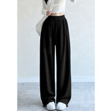 灿图浅灰色加绒运动裤子女秋冬季宽松潮流阔腿小个子美式休闲直筒卫裤 黑色【常规】 M 【建议80-100斤】