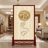 斯丽凯新中式入户屏风隔断客厅玄关现代简约布艺办公室双面简易实木座屏 画面14 70cm宽*180cm高