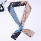 达芬奇密码旗舰围巾女细窄仿长条丝小丝巾细长春秋款长款领巾时尚洋气丝带 玉环连珠 孔蓝