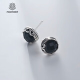 海盗船银饰耳钉女黑玛瑙925银时尚韩版简约耳饰新款银耳钉 情人节礼物 黑玛瑙中款10100500