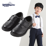 四季熊SEASONBEAR男童皮鞋新款儿童牛头层真皮黑色皮鞋小中大童布洛克英伦风表演鞋 黑色（魔术贴款） 33