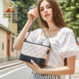 稻草人女包新款小香风牛皮菱格包时尚休闲单肩斜挎女士包包 白色