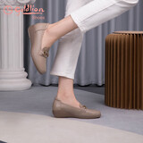 金利来（Goldlion）【新年礼物】女鞋妈妈鞋浅口单鞋坡跟圆头乐福鞋G662330071杏色36