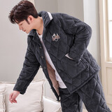 韩悦琦情侣睡衣女冬季加绒加厚保暖睡衣男青少年冬天家居服夹棉袄棉服潮 ZIF 2215深灰 男款 L