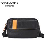 波斯丹顿（BOSTANTEN）男士单肩包头层牛皮斜挎包运动撞色户外骑行背包校园时尚百搭包包 黑色