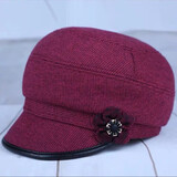 畅印中老年人帽子女秋冬天毛呢鸭舌帽加厚保暖遮风帽棉帽奶奶妈妈春秋 梅红色