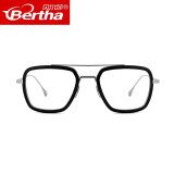 Bertha 变色防蓝光钢铁侠唐尼眼镜太阳镜男大脸近视墨镜钛架框架 银黑镜框-无镜片-镜框