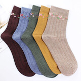 5双妈妈袜子女棉老年人春秋老人棉袜奶奶中筒袜秋冬松口袜棉 小花款 五色各 1双