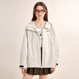 乐町美式复古风秋季新款工装户外防风防水休闲宽松冲锋外套女 卡其(现货) XS