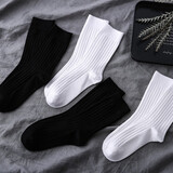 文科生长袜男纯色黑色白色男士袜子春秋商务简约中筒袜透气吸汗白领西装袜 抽条男中筒白色5双 均码