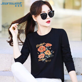真维斯（Jeanswest）长袖t恤女春夏纯棉正肩百搭长绒棉舒适亲肤圆领上衣女黑色2XL