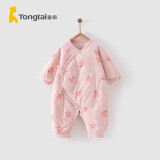 童泰秋冬婴儿衣服新生儿夹棉连体衣0-6个月宝宝哈衣 粉色丨A款 52cm