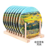 世界名画隔热餐垫8个装防烫密胺垫仿瓷隔热垫盘子锅垫餐桌垫彩盒 收获8个装-带木架