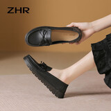 ZHR乐福鞋女春秋真牛皮蝴蝶结单鞋女通勤软底妈妈女鞋 BT37 黑色40