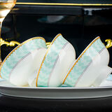 康琴（KANGQIN） 碗碟套装简约防烫高脚吃饭碗套装组合家用面碗菜盘家用陶瓷餐具 蓝蔚4.5英寸高脚碗10个装