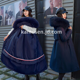 可拆卸派克服女长款棉服女中长款大码棉衣胖mm过膝韩版加绒加厚棉袄外套 深蓝色 2XL（145--160斤）